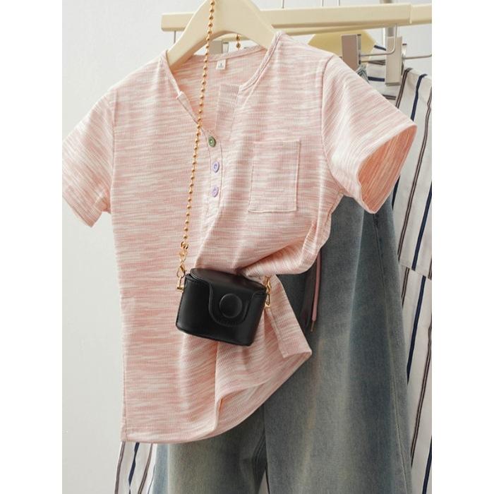 

Top Women s Summer Slim Waist Sweet Girl Short Dopamine Korean V-Neck T-Shirt XL