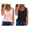 Women Vest V-neck Sleeveless Lace Sling Tops Solid Color Loose Fit Commuter Style Summer Vest Daily Wear