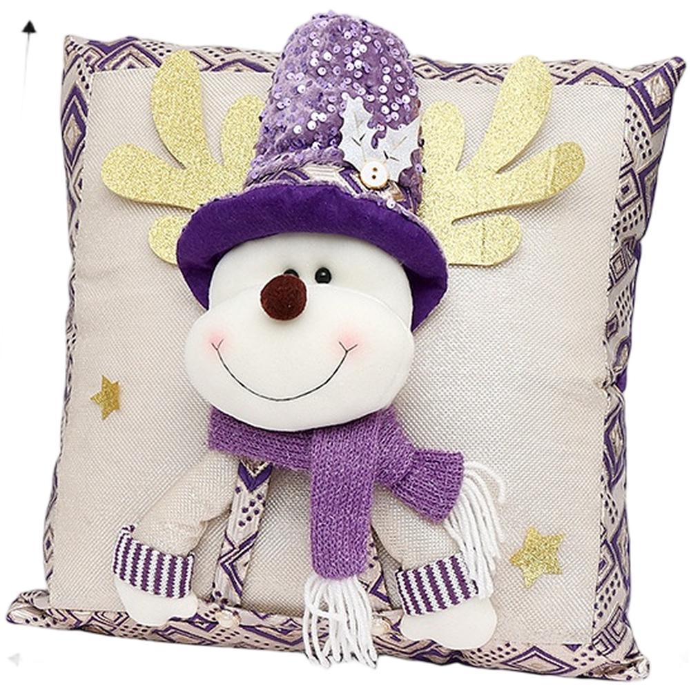 Festive Holiday Throw Pillow Cover with Glitter Sparkle and Iconic Santa Claus Snowman and Elk Designs for Sofa