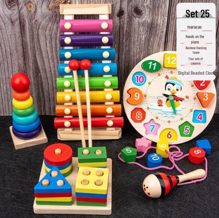 Wooden Educational Building Blocks and Beaded Xylophone Set for Infants and Toddlers – Ideal Children's Day Gift