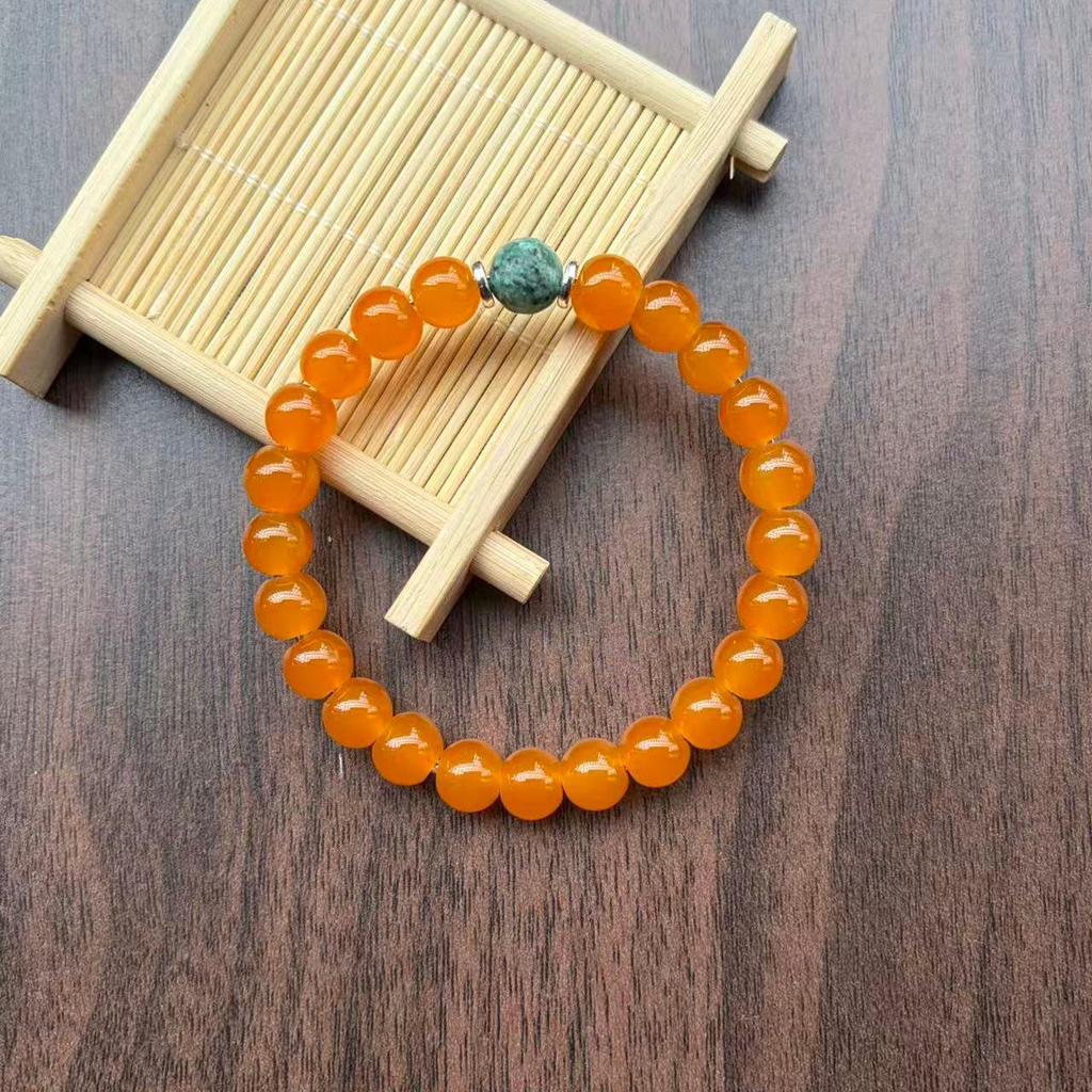 TK Healing Crystal Elastic Bracelet - Orange & Turquoise Stones for Prosperity & Good Luck, 8mm