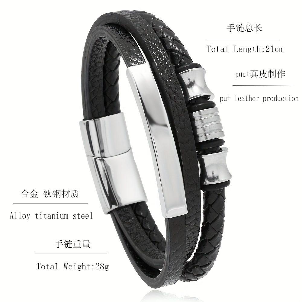 Titanium Steel Leather Bracelet Magnetic Clasp Punk Mens Wristband Trendy Fashion Accessory