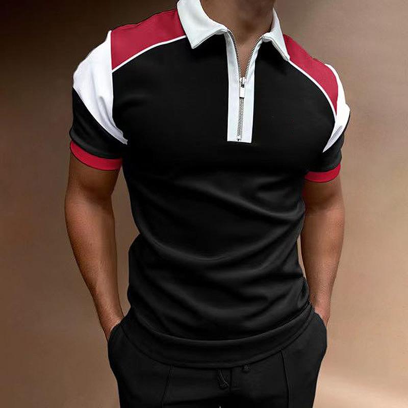 2022 new independent station supply 3D printing lapel short-sleeved pullover casual men's T-shirt zipper POLO shirt
