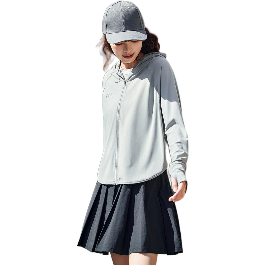 Anta Training Series Solid Color Zip-Up Hooded Loose Sun Protection Jacket Women jackets Star-Diamond-Gray 162427704-3
