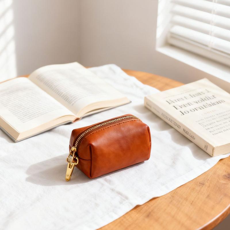 Retro Echte PU-Leder Reißverschluss Münzbörse Für Unisex Einfach Und Tragbar Mini Karten Schlüssel Aufbewahrungstasche