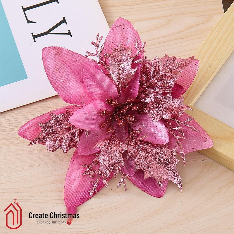 Třpytivé umělé vánoční květinové ozdoby na stromek a k dekoraci věnce