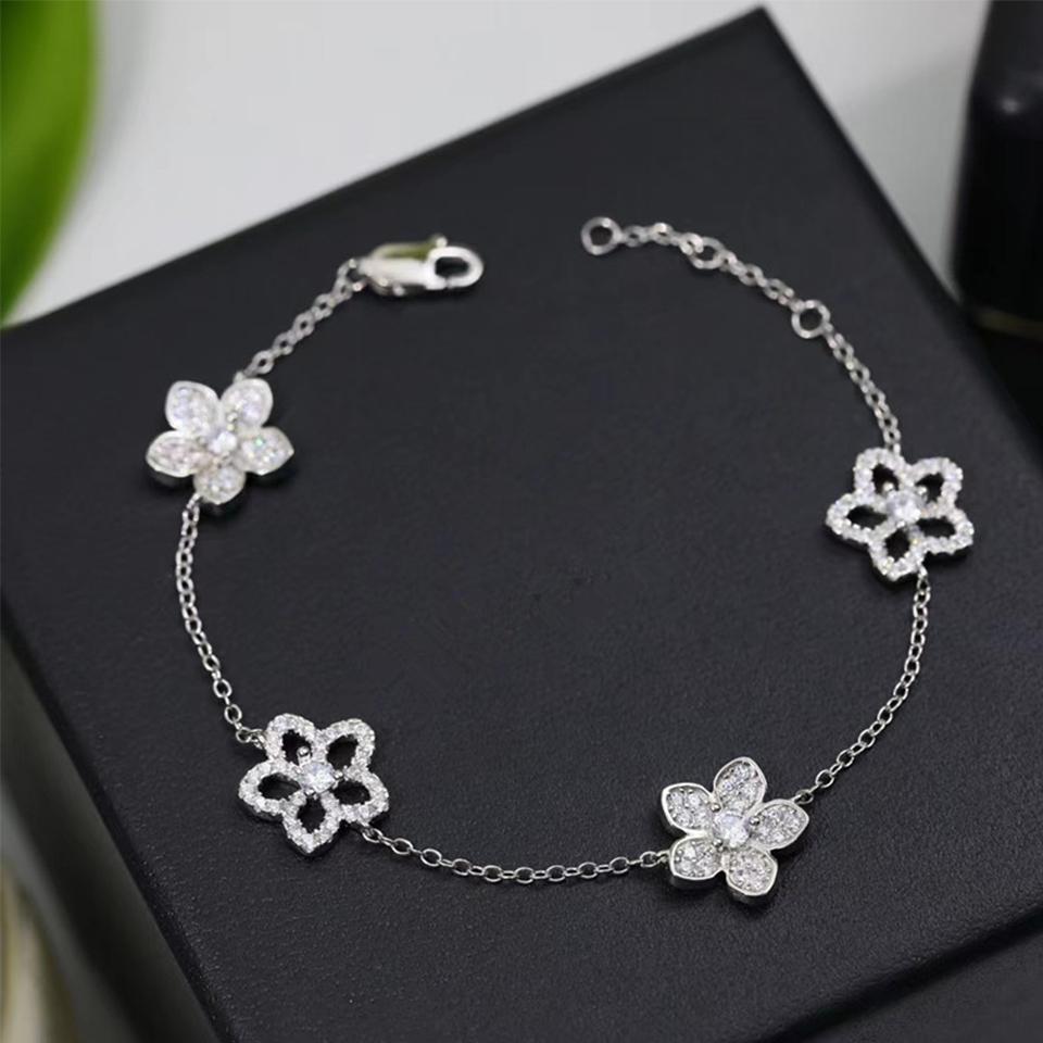 ZAKOL Exquisite Sliver Color Butterfly Flowers Charm Bracelet for Women Luxury Shiny Zircon Camellia Zircon Gift With Box