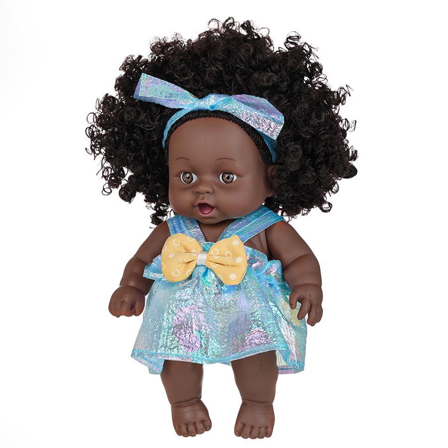 8 Inch Black Reborn Doll with Dress Curly Hair 20cm Realistic Baby Doll Simulation Toys Full Vinyl Body for Girls Birthday Gift