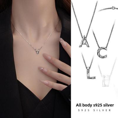 Banyan Tree S925 Silver Diamond English Letter Necklace - Elegant & Versatile Clavicle Chain for Women