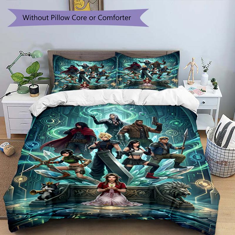 3pcs Duvet Cover Set (1*Duvet Cover + 2*Pillowcase, Without Core), Final Fantasy Print Bedding Set, Bedroom Decor, All‑Season, Birthday Gift