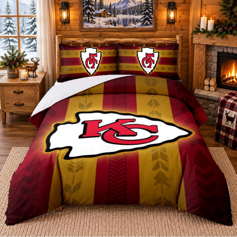 Printed 3Pcs Bedding Set Kansas City Chiefs Pattern Bed Sheet Pillowcase For Bedroom Decor