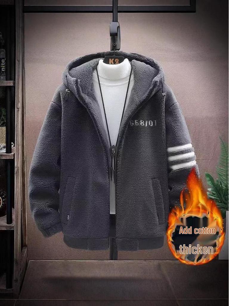 Men's Cotton-Padded Fleece Jacket for Autumn/Winter - Thick, Hong Kong Style for Teens, Boys, Junior & High School Students