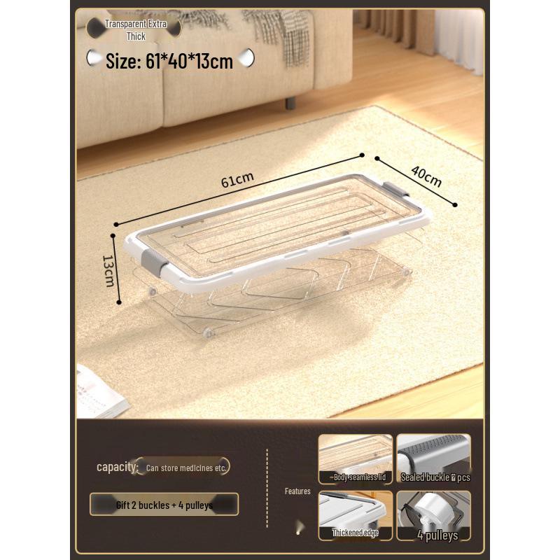 Large Capacity Transparent Under-Bed Storage Box with Wheels