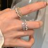 Bague Ouverte Double Métal Zircon Perle Femme Luxe Léger Rétro Exquis Mode Bague Polyvalente
