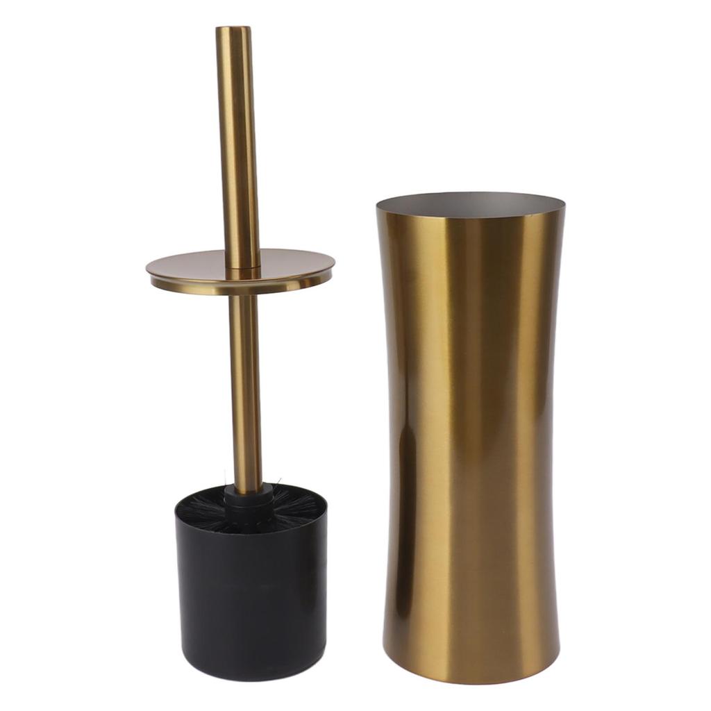 Household Toilet Brush Kit Bathroom Stainless Steel Golden Toilet Brush with Brush Holder Small