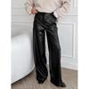 Fall New Arrival French Style Silm High Waist Loose PU Leather Pants High Waisted Loose Pu Pants