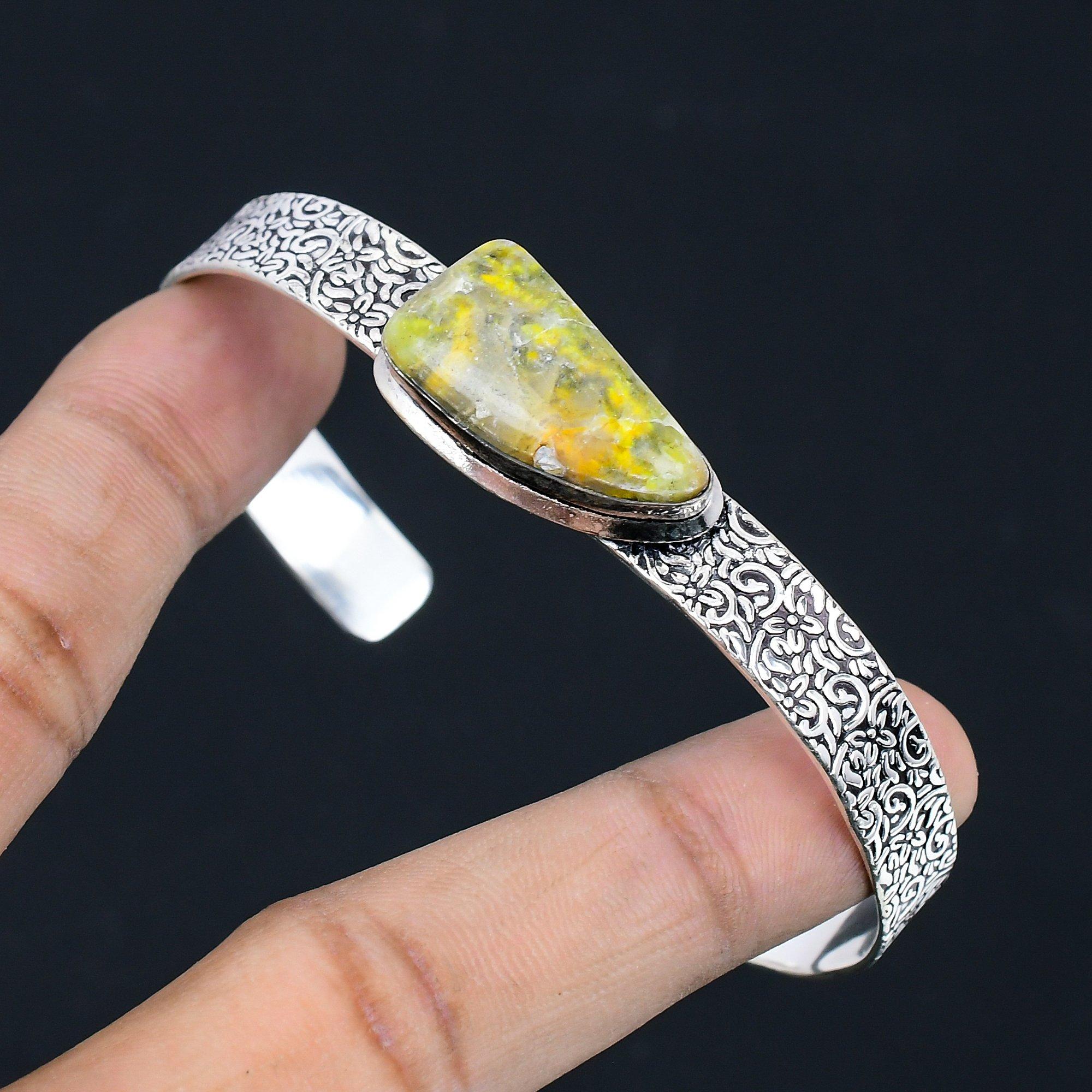 

Halloween Deal Bumble Bee Jasper Stone 925 Sterling Silver New Bangle Bracelet Adjustable