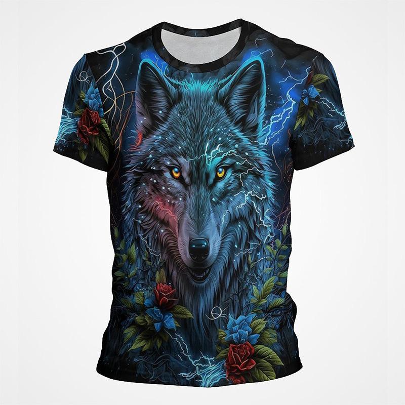 Animal Wolf 3D Digital Printed Men's Fashion Trend Round Neck Short Sleeved T-shirt