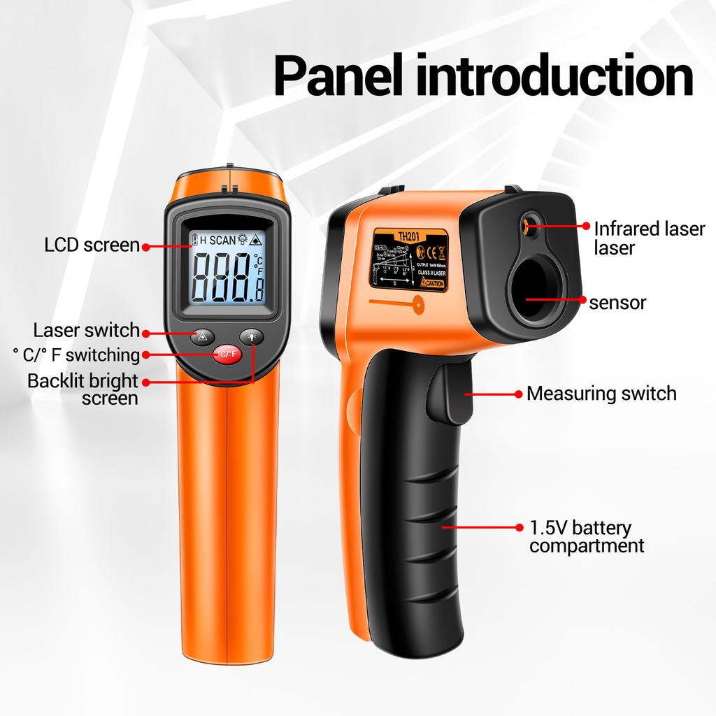 TH201 -50℃~400℃ /-58℉~752℉ Non-Contact Infrared Thermometer IR Laser Handheld Digital Temperature Tester Industrial Test