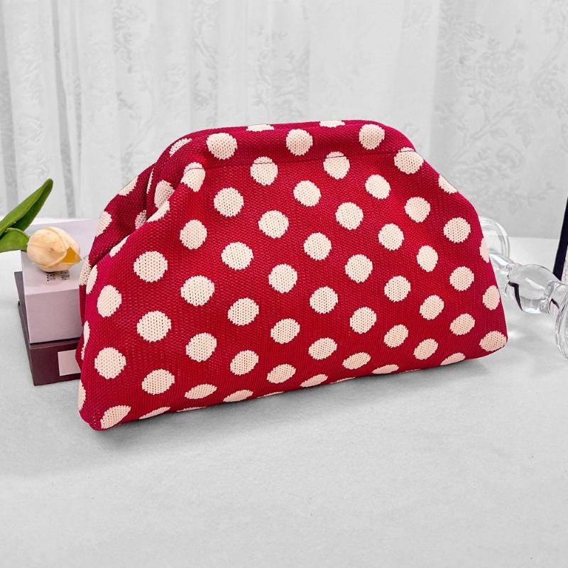 European And American Retro Polka Dot Makeup Bag, Knitted Color-Blocking Large Capacity Portable Cosmetic Pouch