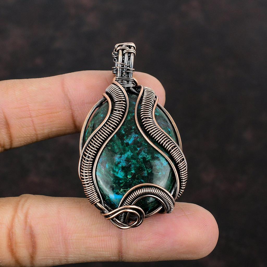 Chrysocolla Pendant Copper Wire Wrapped Pendant Handmade Designer Jewelry Wrapped Gemstone Pendant Gift For Her Chrysocolla Copper Jewelry