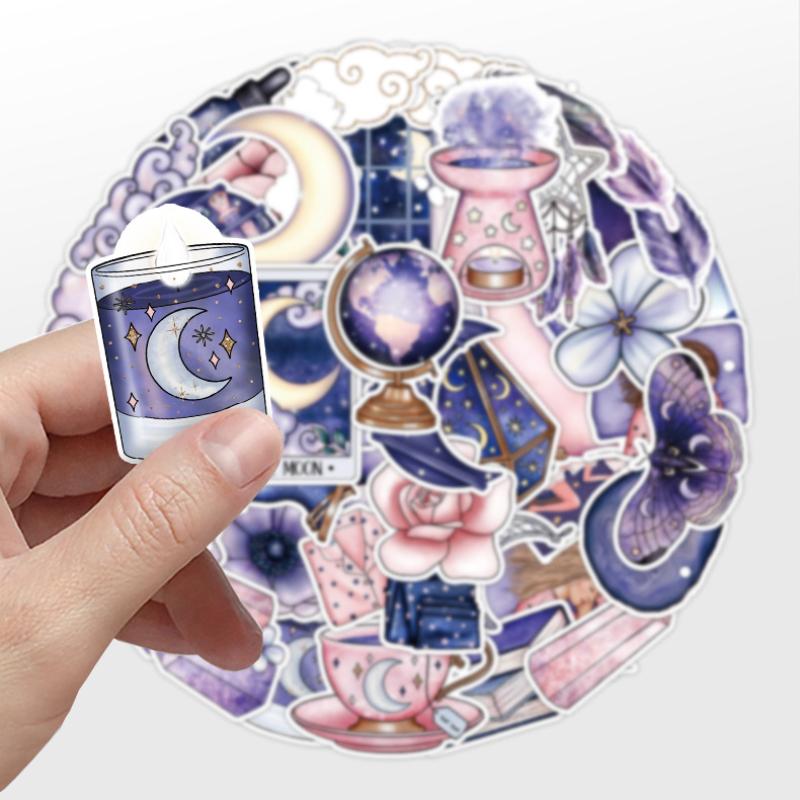 10/50pcs Cute Purple Moon Stickers Witch Crystal Moon Graffiti Stickers for DIY Luggage Laptop Skateboard Motorcycle Bicycle Sticker
