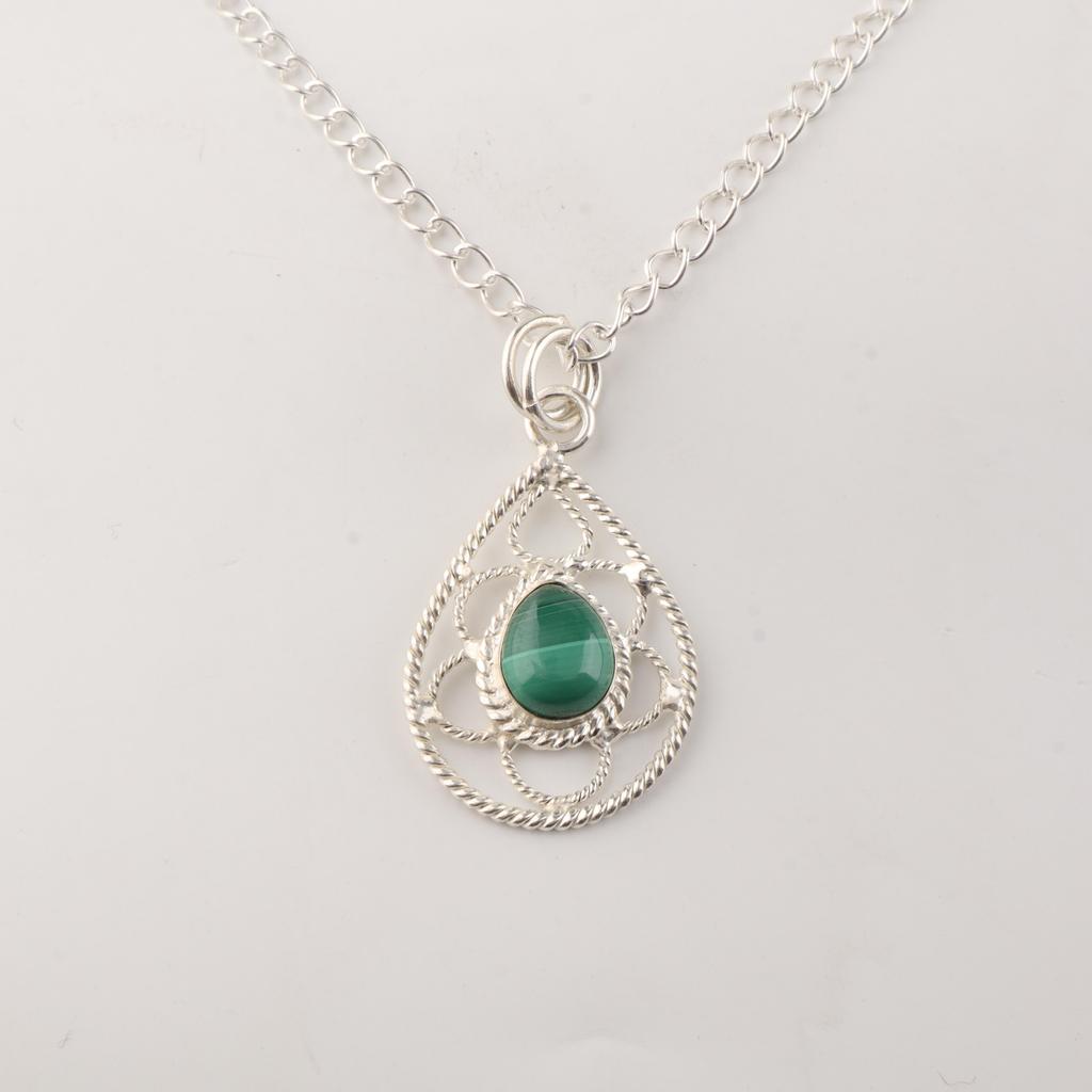 Malachite Gemstone 925 Sterling Silver Handcrafted Pretty Pendant 1.40" For Gift PP-19-17