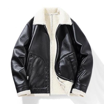 Herbst und Winter Herren-Plüsch-Lederjacke, Jugend-Lederjacke, Plüsch-Revers, koreanische Version, schmal geschnittener und verdickter Freizeitmantel