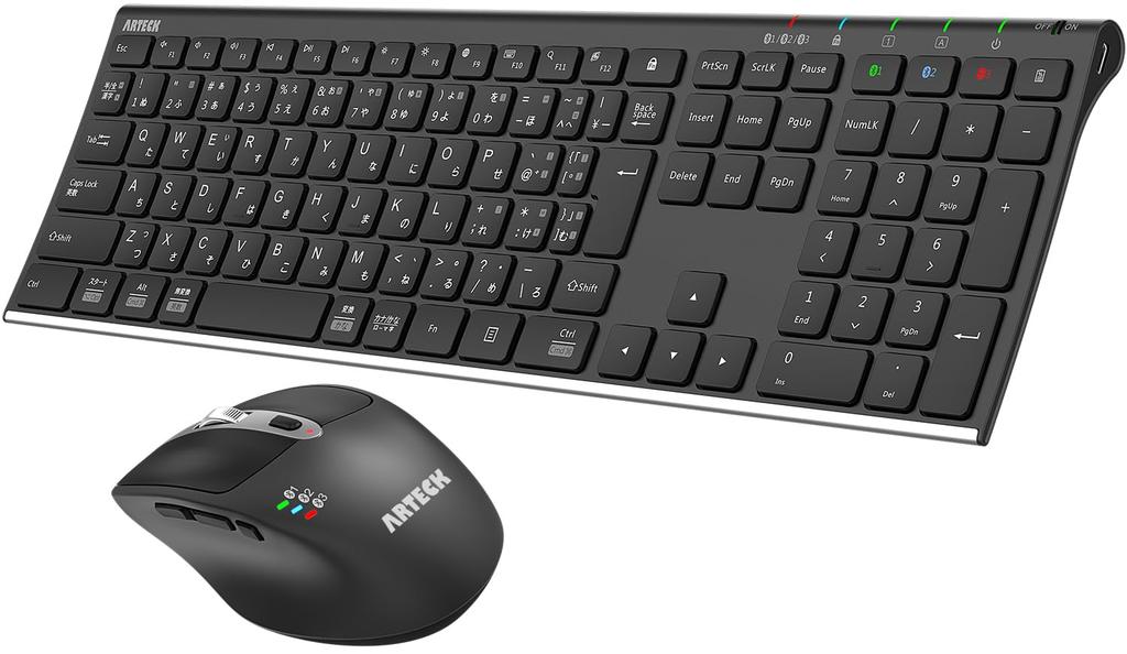 Arteck Bluetooth Keyboard and Mouse Set, Multi-Pairing, Connects To 3 Devices Simultaneously, Type-C Rechargeable, Full-Size Bluetooth Keyboard with