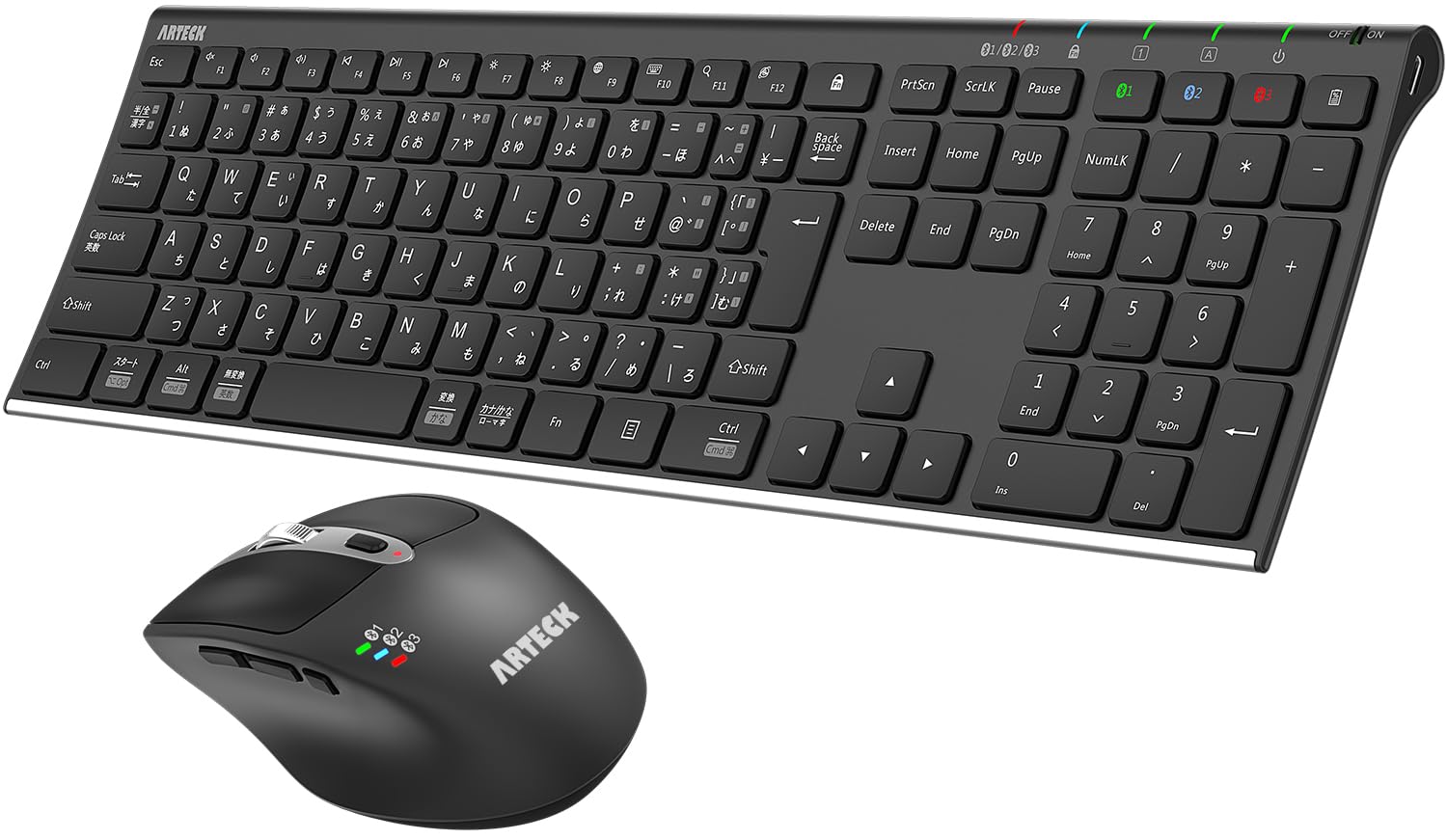 

Arteck Bluetooth Keyboard and Mouse Set, Multi-Pairing, Connects to 3 Devices Simultaneously, Type-C Rechargeable, Full-Size Bluetooth Keyboard with