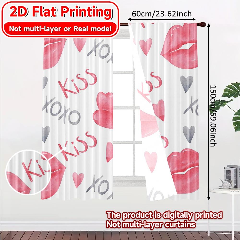 Set Of 2 Flat Printing Lipprints Popular Curtains Versatile Fabric Outdoor Decorations Ldeal Made Polyester
