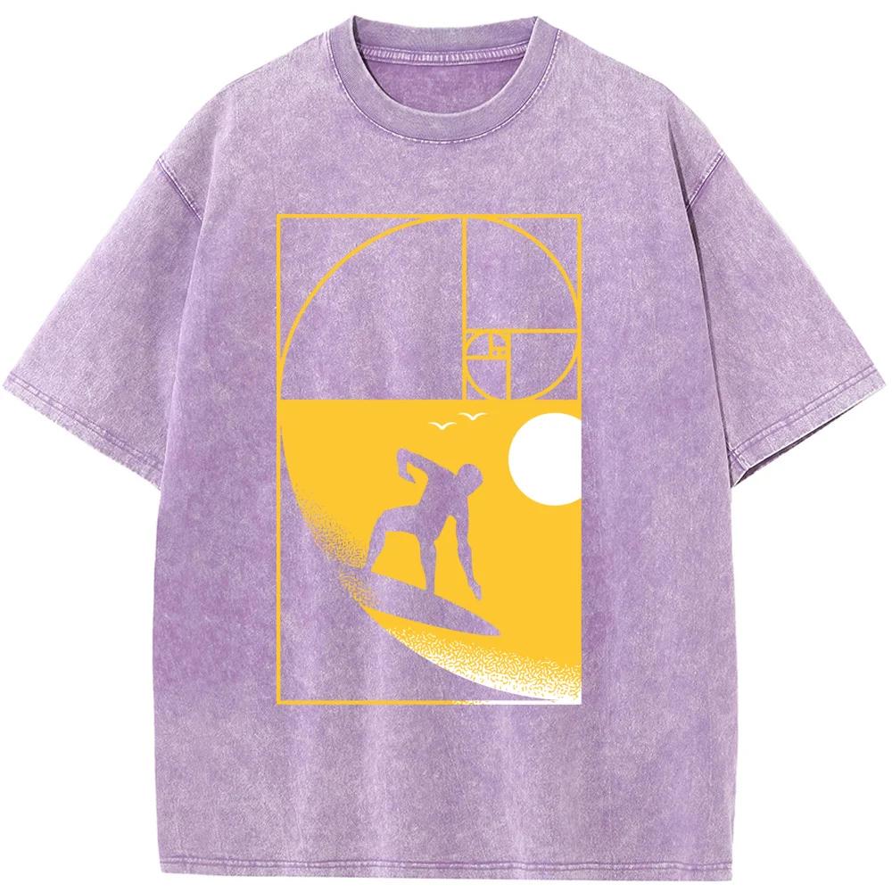 

Women Math Geometry Surfing Unisex Washed T-Shirt Novelty Cotton Summer O-Neck Bleached Tshirt Funny Casual Loose Bleach Tops 2XL