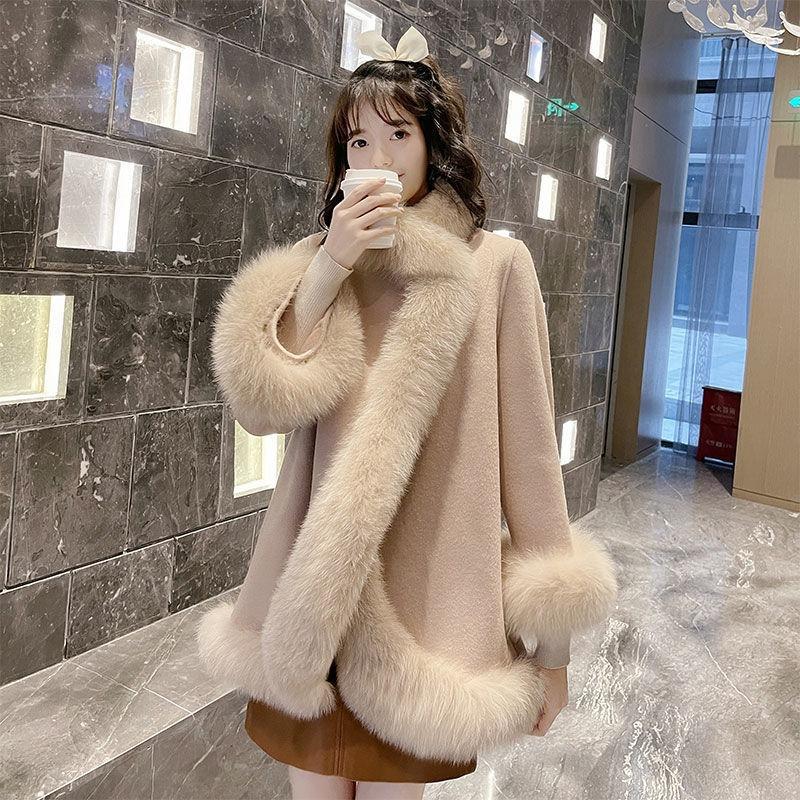 New winter imitation fox fur coat women's clothing celebrity shawl woolen coat woolen cape