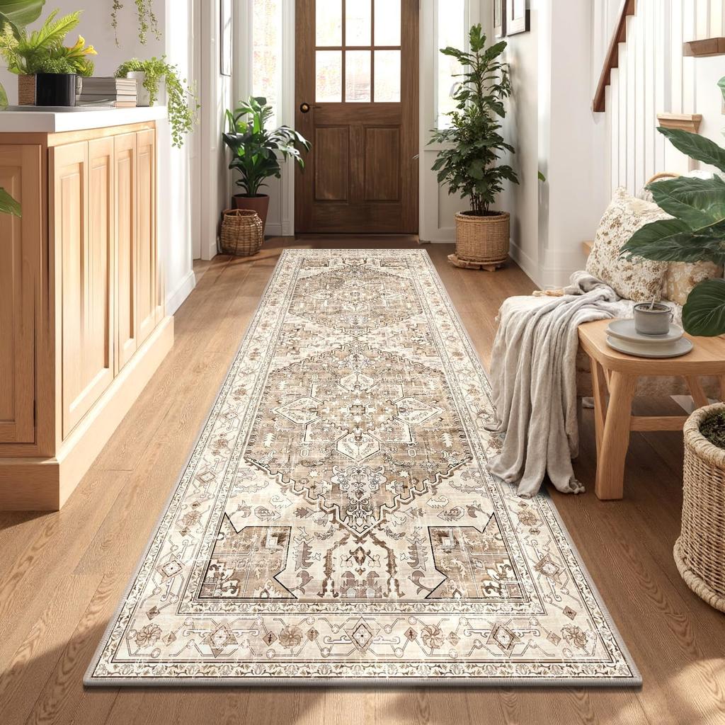 Bohemian Retro Pattern Corridor Runner Rug Non-Slip Stain Resistant Entry Floor Mat Kitchen Laundry Room Home Decor