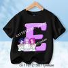 Kids Short Sleeve Clothing Gift KPop Demon Hunters T-shirt for Children Cartoon A-Z Letters Tee Top Black Round Collar Clothes
