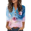 Damen T-Shirt mit Aufdruck, Knopfleiste, 3/4-Ärmel, für den Alltag, Wochenendmode, Basic, V-Ausschnitt, normales Oberteil