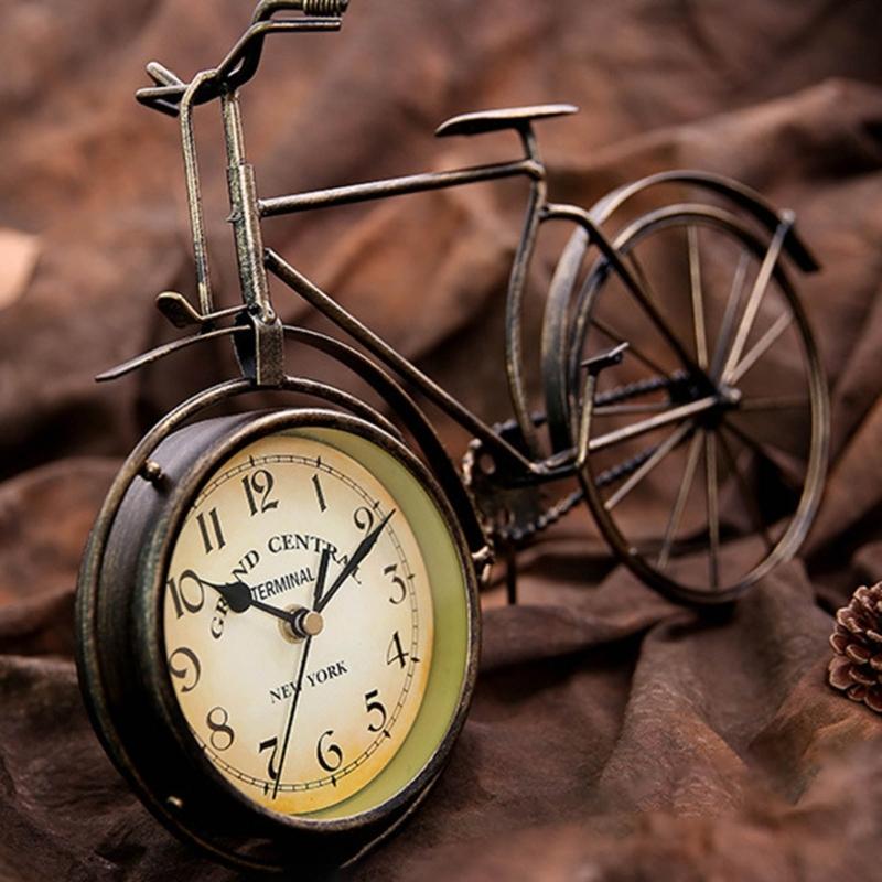 Antique Bicycle Alarm Clock Arabi Numeral Desk Clock Vintage Table Clock Home Office Bedroom Dormitory Decoration
