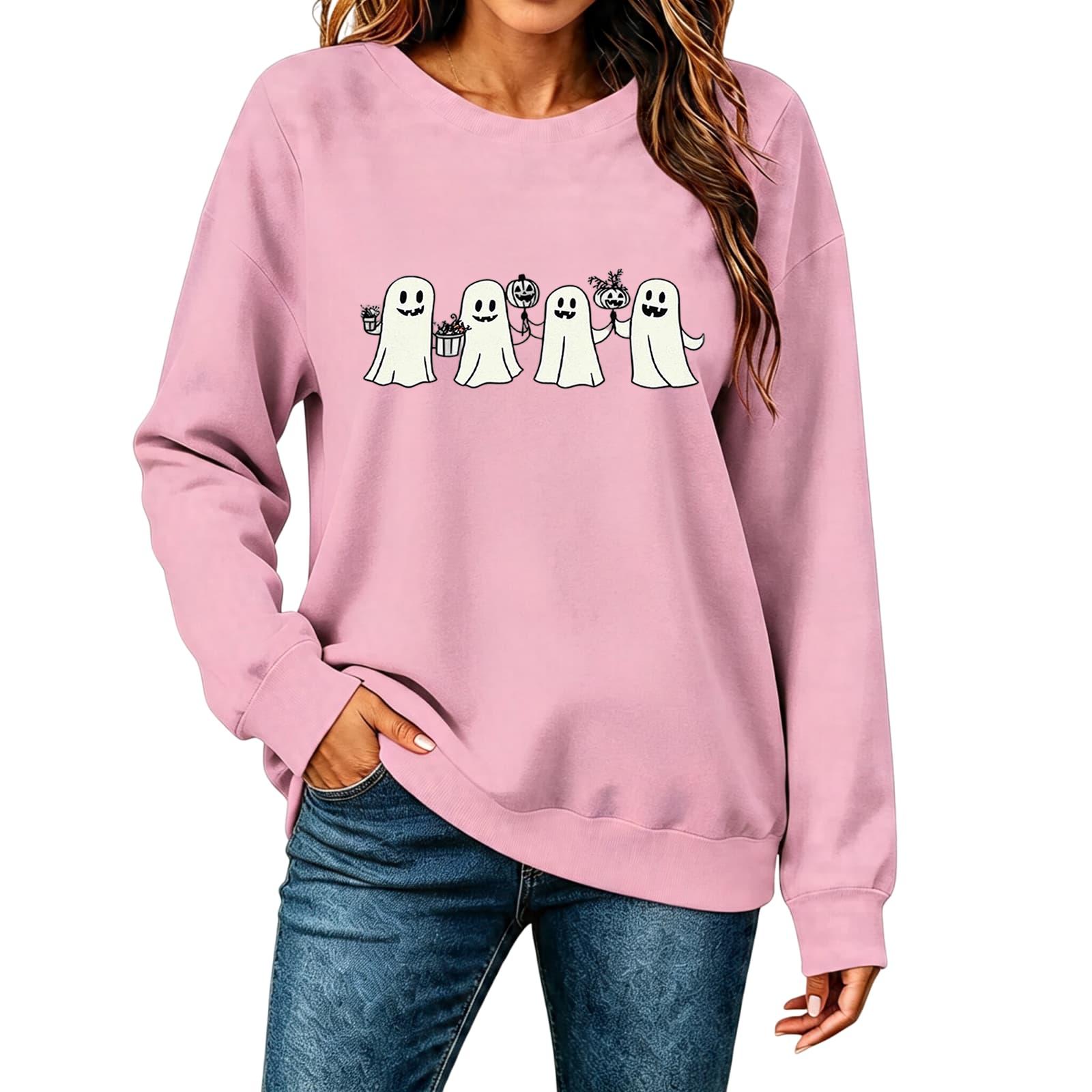 Ladies fashion casual Halloween printed pullover sweater XXXXL розовый