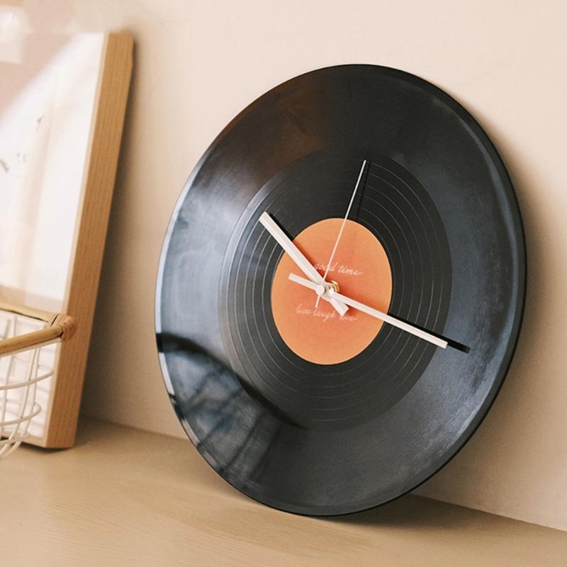 12inch Record Shape Wall Clock Nostalgic Designing With Metal Stand Desk Clocks for Cafe and Loveing  Room Decoration