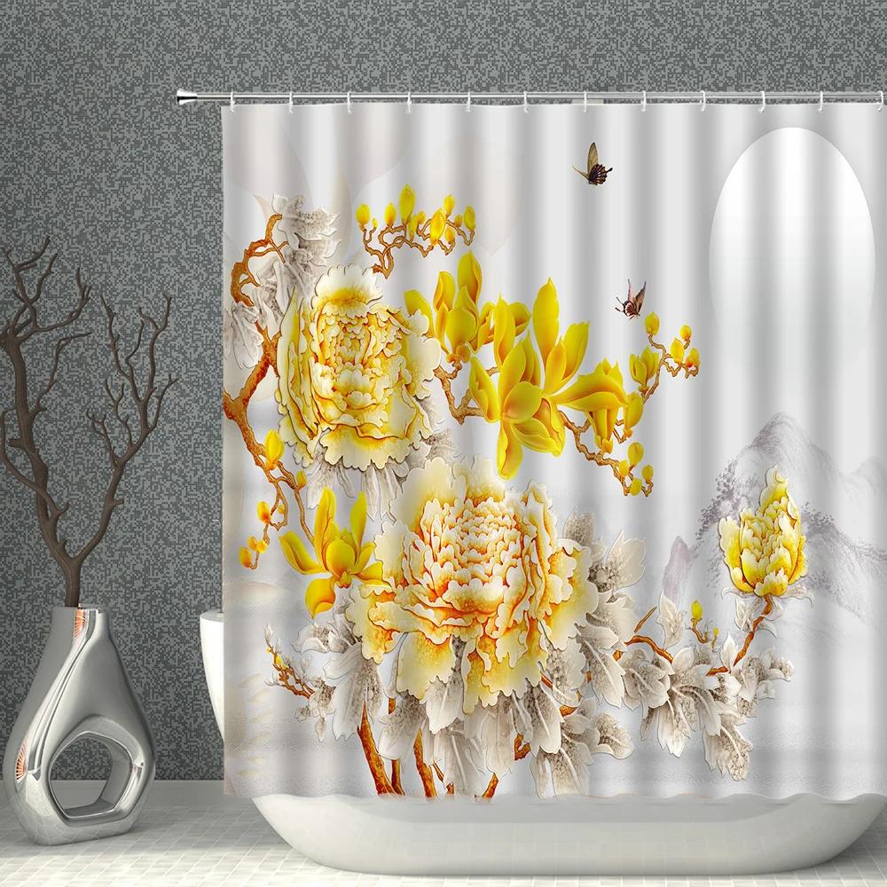 Impression 3D Fleur Réaliste Oiseau Poisson Paons Papillon Décoration de Maison Rideau de Douche Imperméable Rideaux de Fond Suspendus