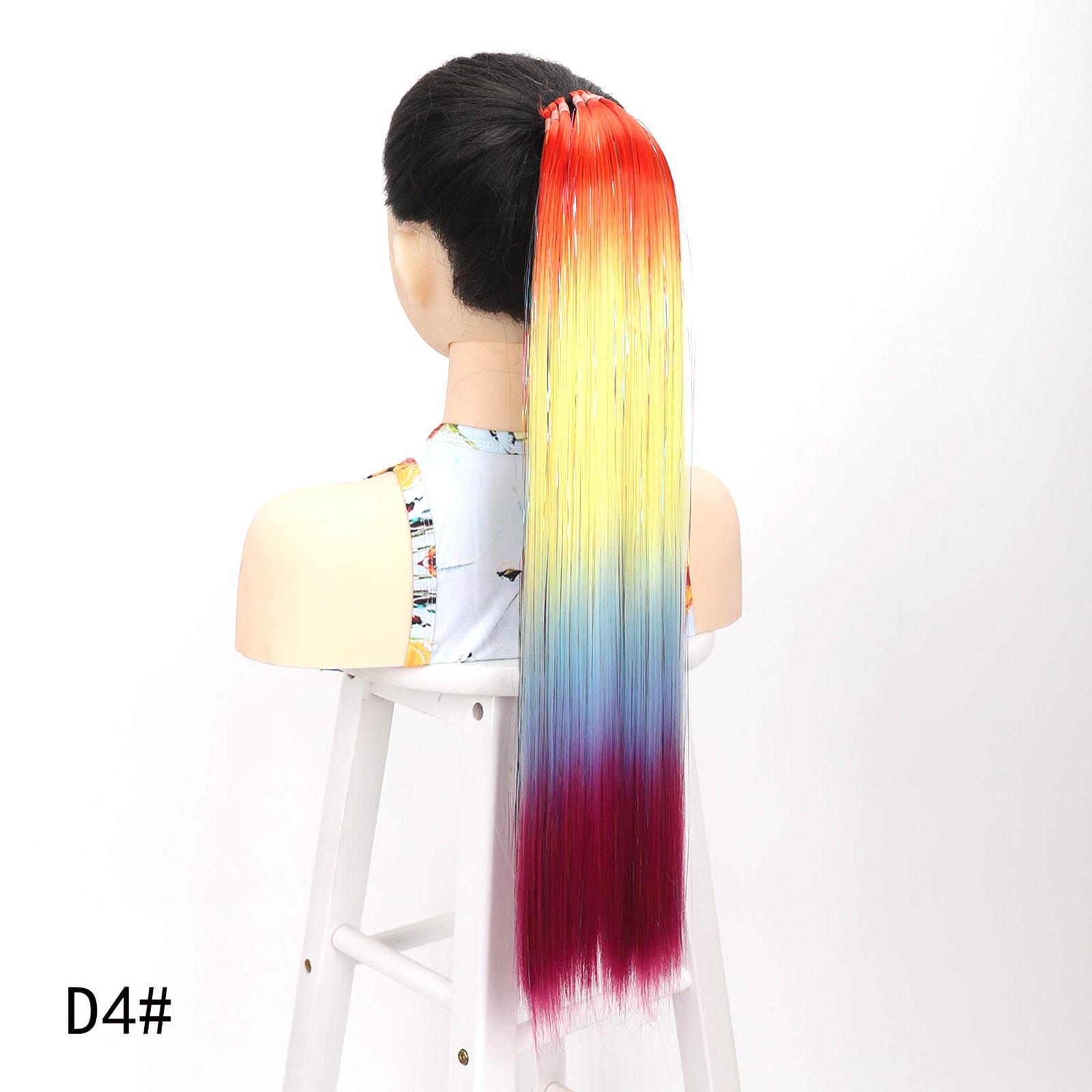 

Synthetic Ponytail Hair Extension with 9 Strands Sparkling Shiny Rainbow Colored Tinsel Hairpiece Rubber Bands for Party Cosplay