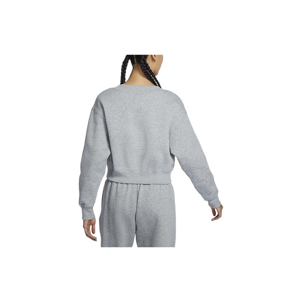 Nike Sportswear Phoenix Fleece Solid Color Short V Neck Fleece Casual Sweatshirt Women Tops Gray FN3652-063