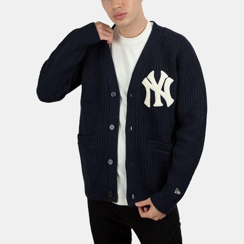 New Era FW22 Logo Pattern Printed V-Neck Single-Breasted Long Sleeve Sweater Unisex Sweater Dark-Blue 13338685-NVY