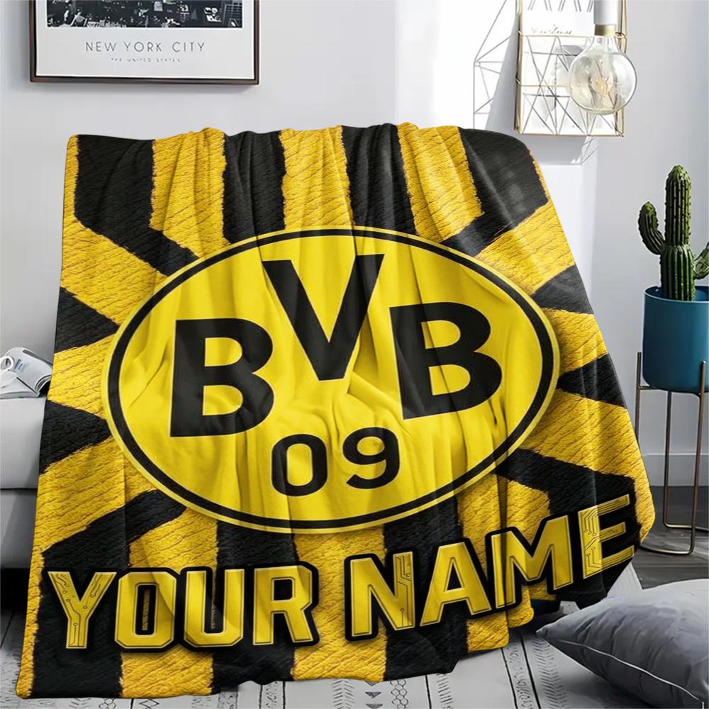 1PC Custom Name Borussia Dortmund Patterned Flannel Blanket Suitable For All Seasons for Home Decor Warmth and Comfort Gifts Holiday Present