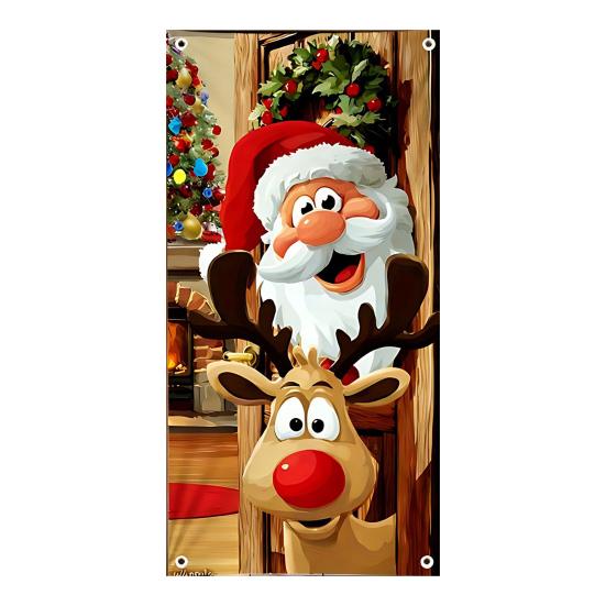 Vánoční dekorace na dveře Vtipný Santa Claus Závěsný banner na vchodové dveře Veselé Vánoce Zimní pozadí Znamení na verandu pro vnitřní a venkovní svátky