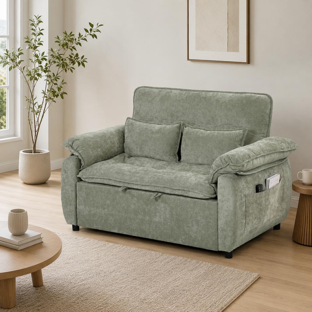 Convertible Sofa, 2-Seater, 3-in-1 Velvet Sofa Bed, 137 Cm, Adjustable Backrest, 2 Pillows, Green