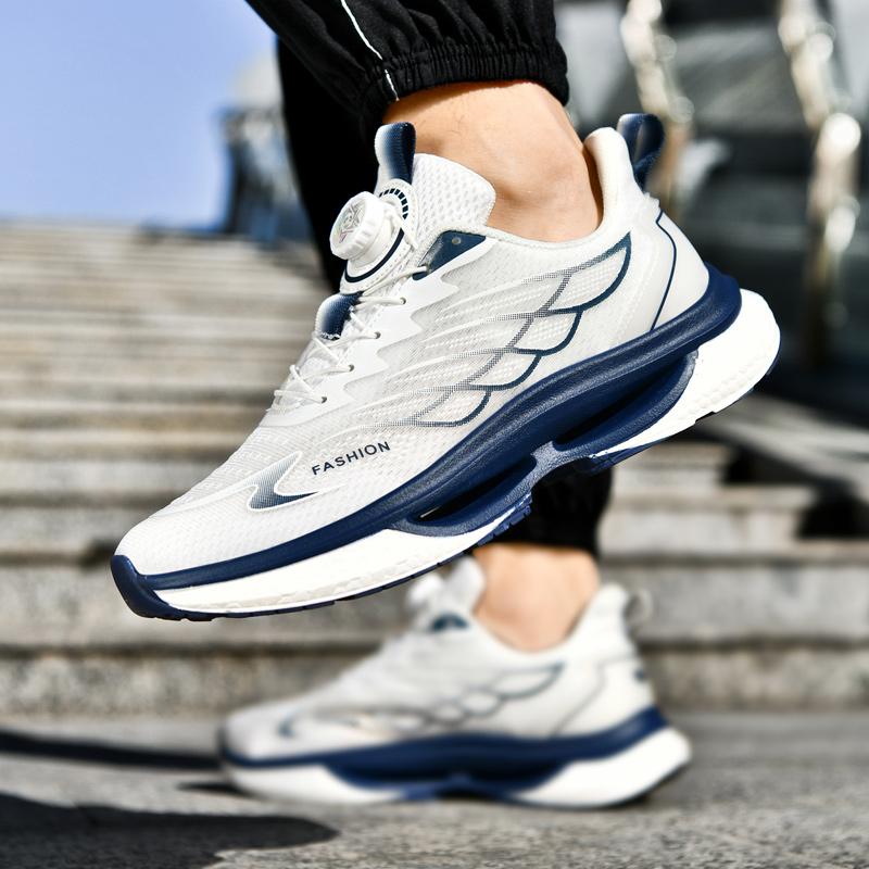 White Men Casual Mesh Sneakers New Autumn Student Running Shoes Twist Buckle Non-slip Breathable Outdoor Soft Sport Shoe