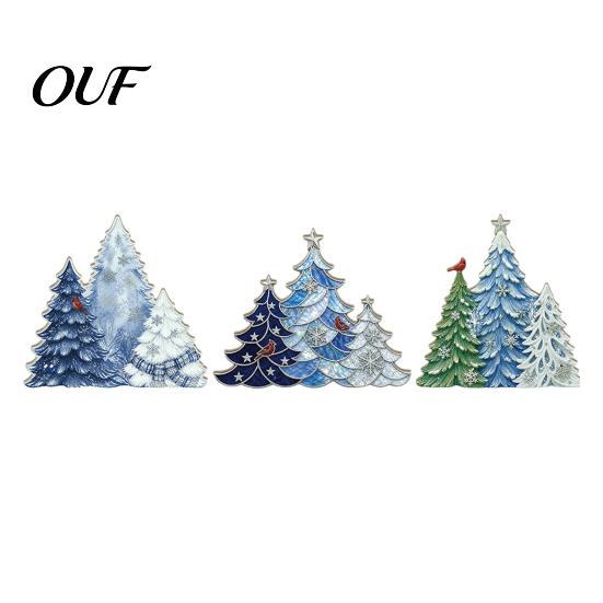 Christmas Gift for Family 3PCS Wooden Tree Ornaments, Stable Base Seasonal Figurines, Tabletop Decor Plentiful Layers Decorations Holiday Living Room