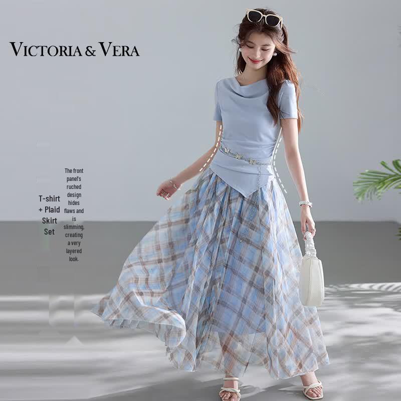 

Комплект из водолазки и клетчатой юбки миди с поясом VICTORIA&VERA XL