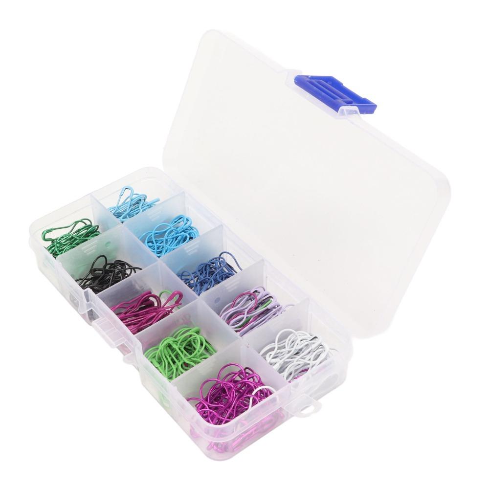 600pcs Colored Iron Crochet Stitch Markers Plastic Storage Box Metal Knitting Pins For Sewing